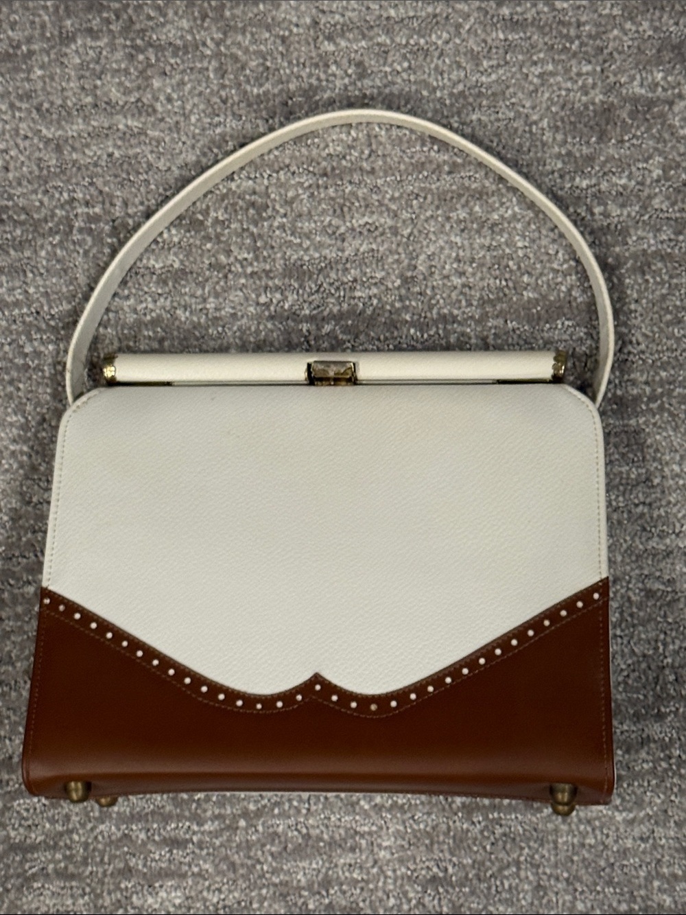 Vintage 1960s Naturalizer White Saddle Brown Wingtip Handbag Retro Mod